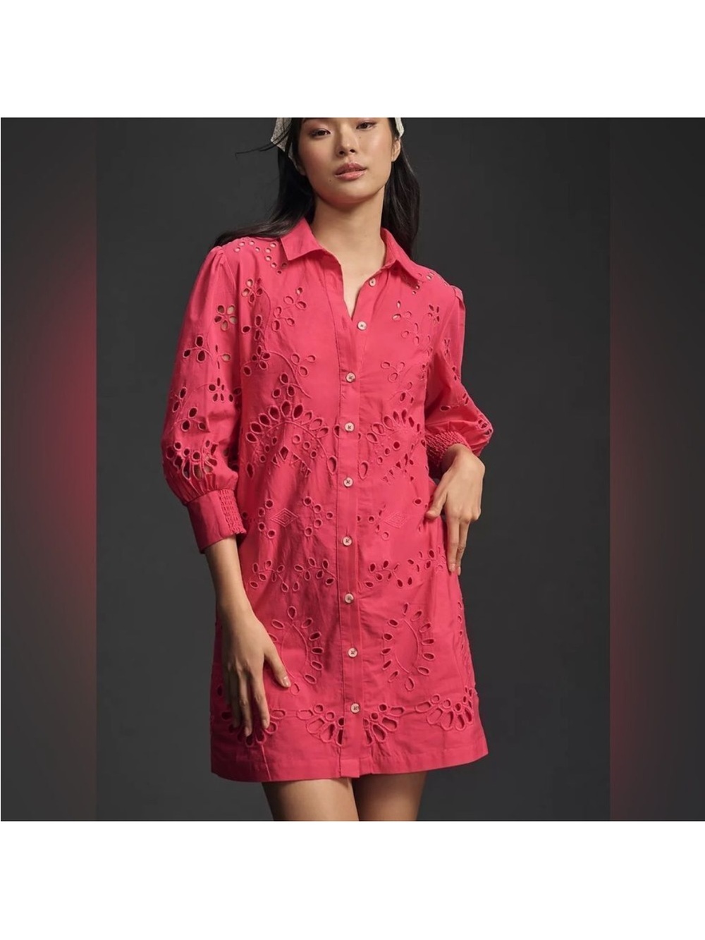 Women’s Eyelet Button-Front mini dress -small - Picture 3 of 3